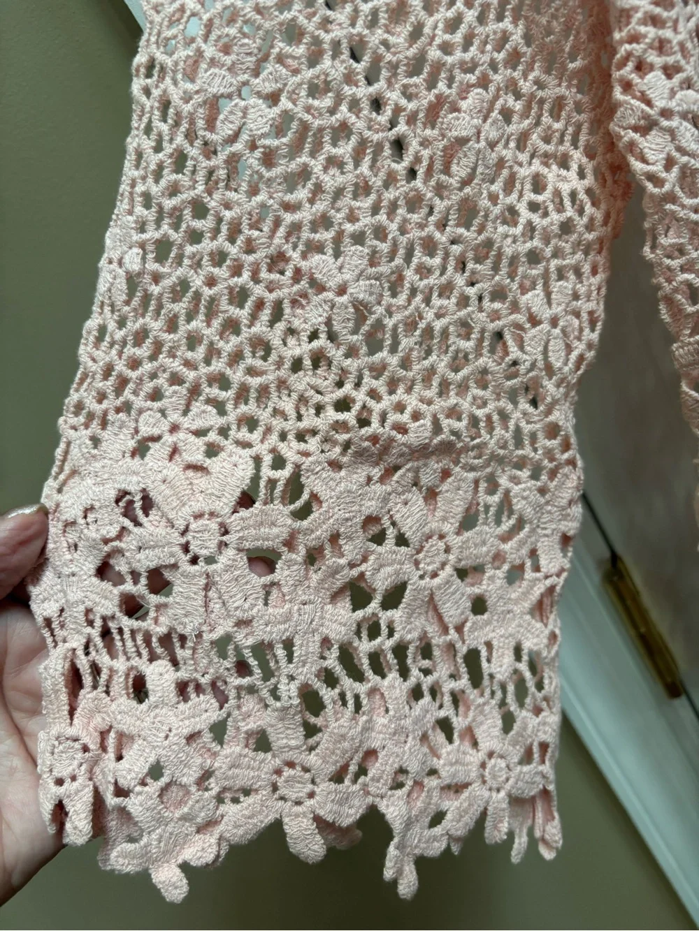 Anthropologie Blue Tassel Blush Pink Boho Crochet Lace Top w/ Cami, Size XL,NWOT